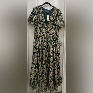 Antheopologie Elegant Green and Gold Women's Dress